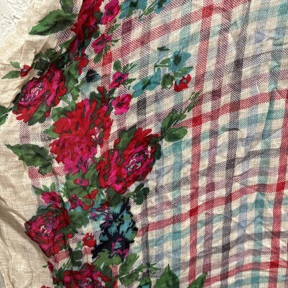 Talbots wool blend floral and plaid lightweight scarf - Picture 2 of 5